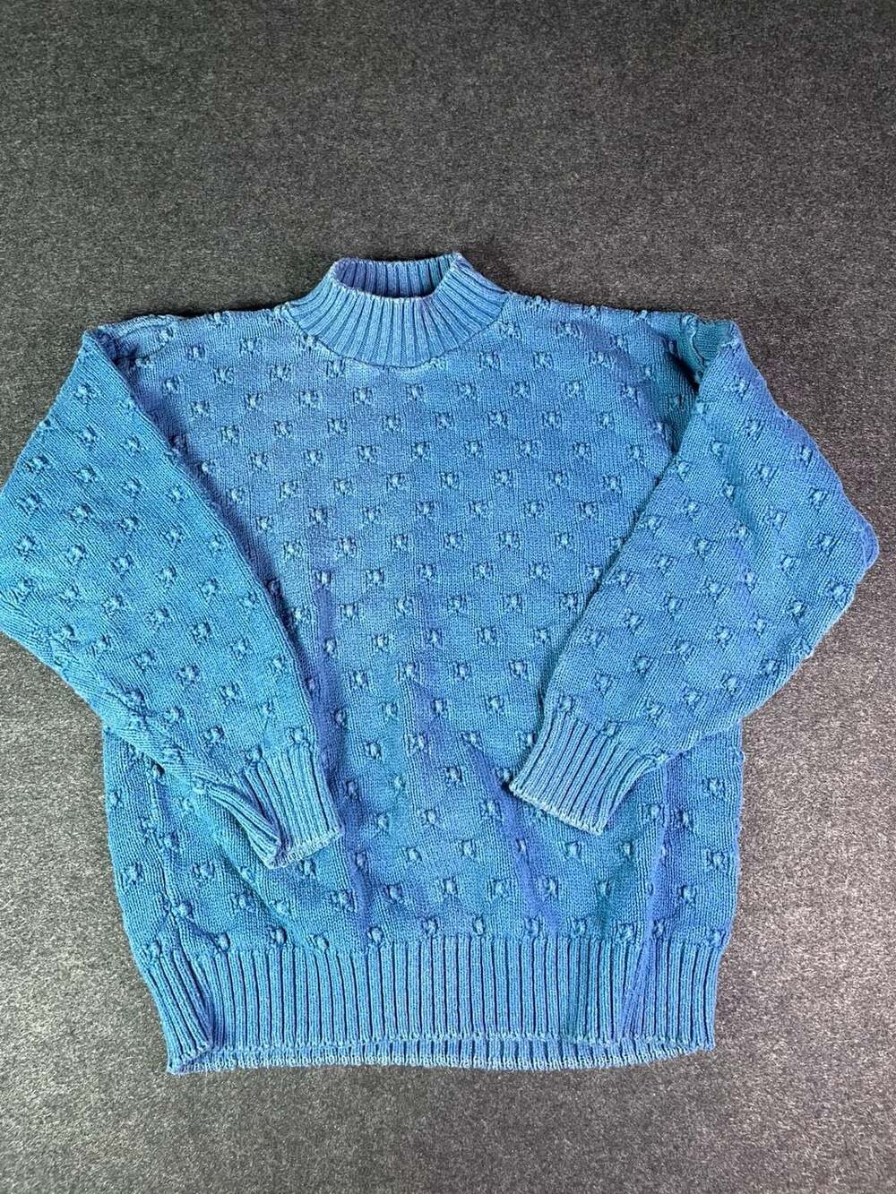 Bedford Fair Mock Neck Blue Textured Knit Sweater sm